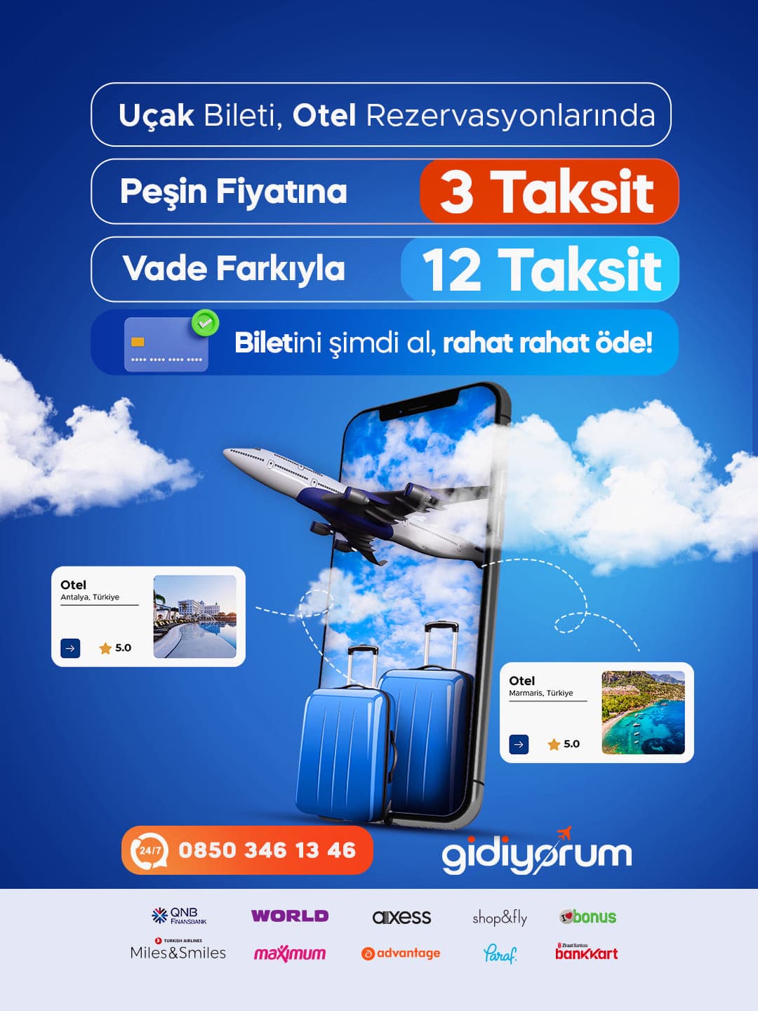 Gidiyorum.com’da Uçak Bileti ve Otel Rezervasyonlarında Taksit Avantajı!